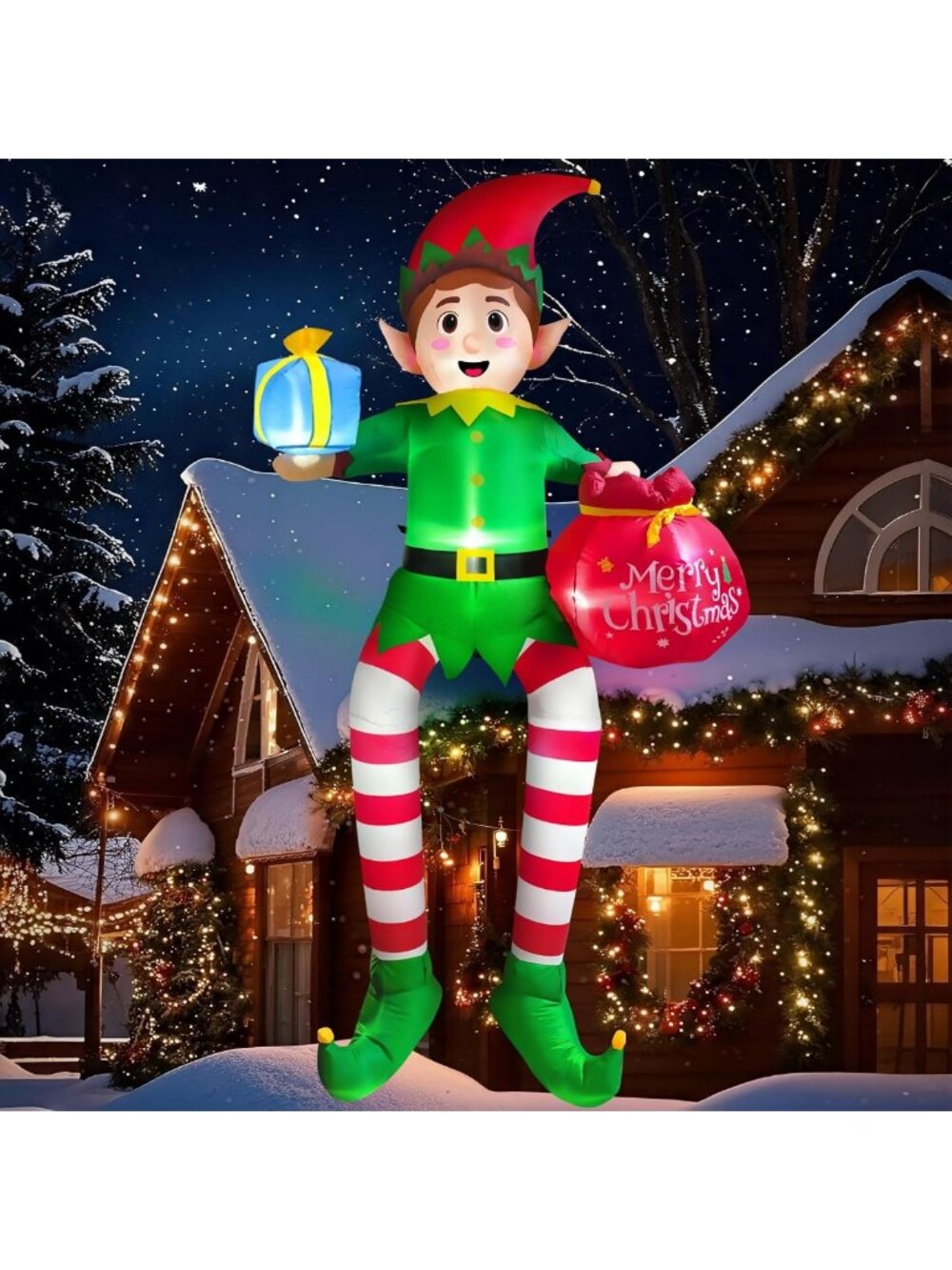 10FT Inflatable Christmas Elf Decoration with LED Lights for Outdoor Yard
